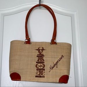 2/$25! Raffia & leather artisan-made shoulder bag